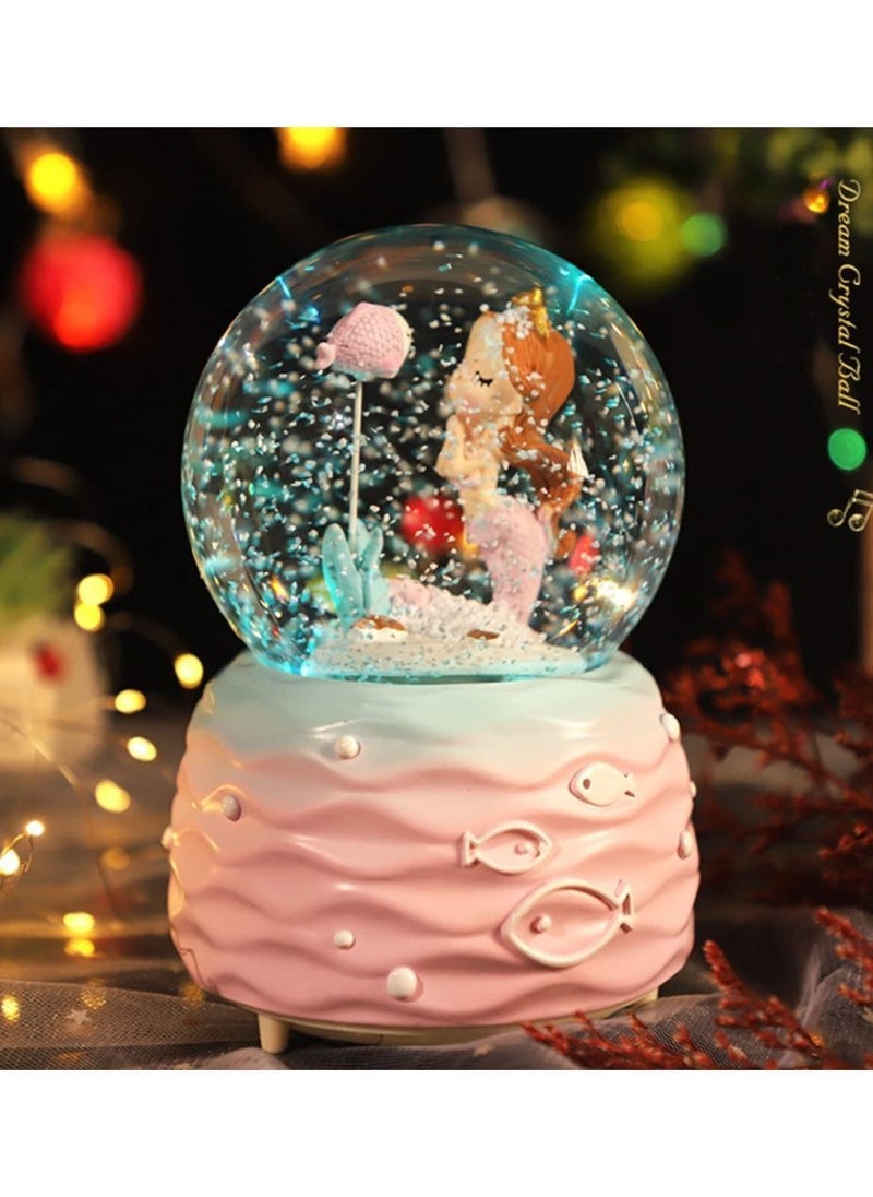 Y&D Snow Globes, Mermaid Snowglobes with Musical, LED Lights, Glitter Display Decoration, Home Decor for Kids Room Essentials, Birthday Gift, Precious Keepsake, Cute Novelty Gifts and Collectibles (Pink)  - Image 1