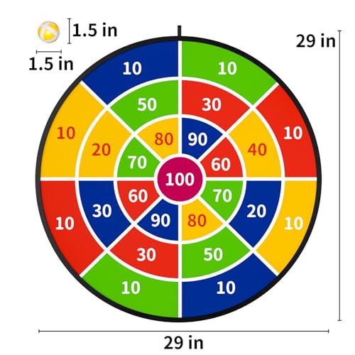 TEMI 29" Large Dart Board for Kids, Boys Toys Dartboards with 20 Balls, Indoor and Outdoor Sport Fun Party Play Game Toys, Birthday Gifts for Boys Girls 3 4 5 6 7 8 9 10 11 12 Years Old - Image 2