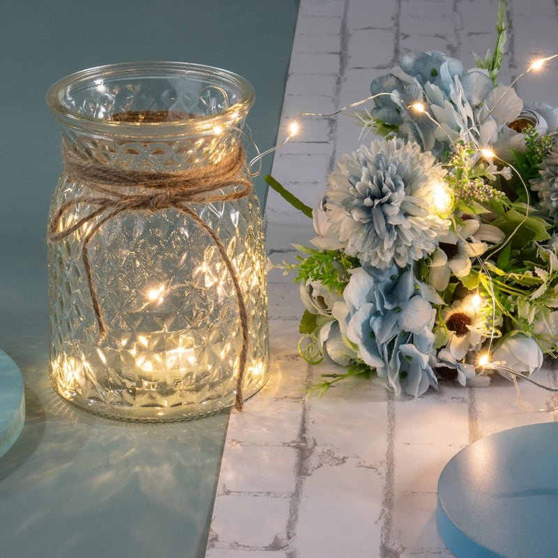 KELINGO Artificial LED Blue Rose Flowers with Glass Vase, Remote Control Led Light, Flower Arrangement for Table Centerpiece, Home Office Wedding Decoration - Image 5