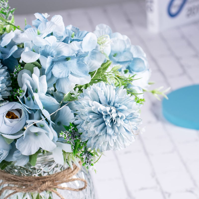 KELINGO Artificial LED Blue Rose Flowers with Glass Vase, Remote Control Led Light, Flower Arrangement for Table Centerpiece, Home Office Wedding Decoration - Image 4