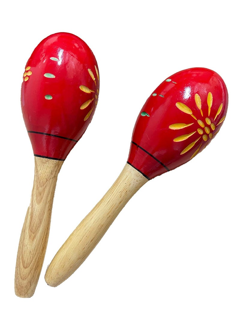 Mike Music Maracas, 2psc 24cm/9.5inch Red Design Large Wood Rumba Shakers Set,Latin Hand Percussion with Full, Bright Vibrant Sound Musical Instrument, Stimulating Salsa Rhythm for Party Favors, Kids, Adults 