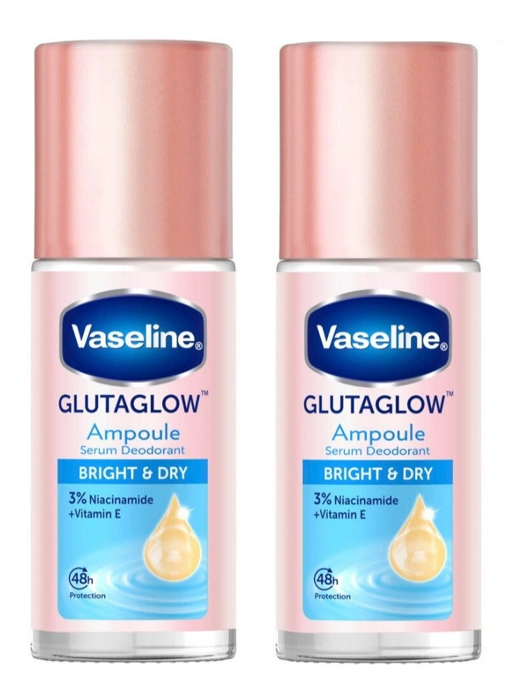 Vaseline GlutaGlow Bright & Dry Ampoule Serum Deodorant 45ml Pack of 2 – Underarm Whitening, 48H Sweat & Odor Protection, Non-Sticky Serum Formula