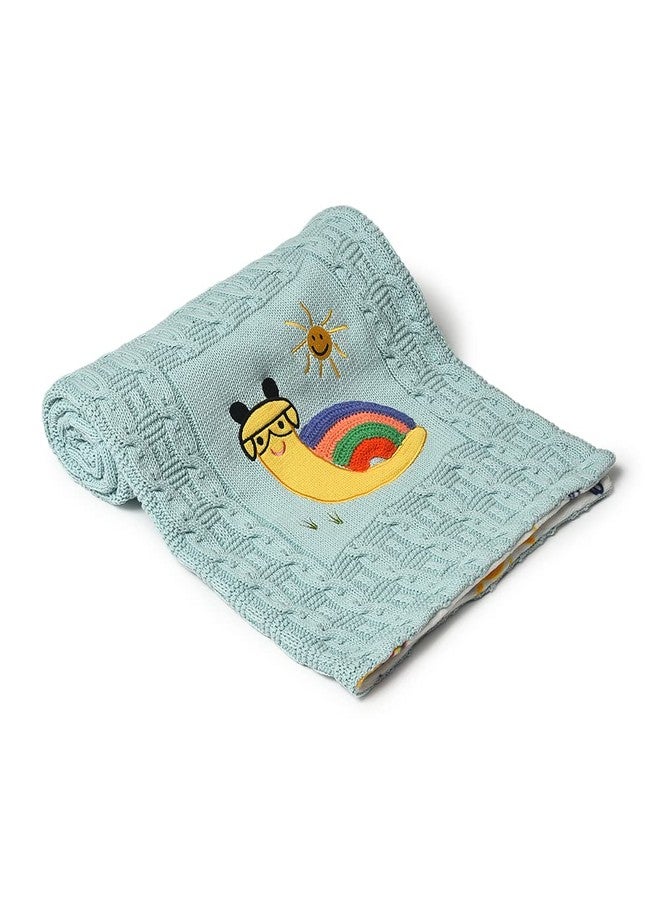 Mi Arcus Premium Knitted Emroidered Soft Sherpa Blanket for 0-12 M, 90x70 cm - Blue - Image 1