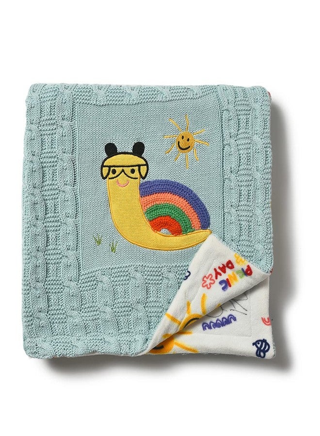 Mi Arcus Premium Knitted Emroidered Soft Sherpa Blanket for 0-12 M, 90x70 cm - Blue - Image 5