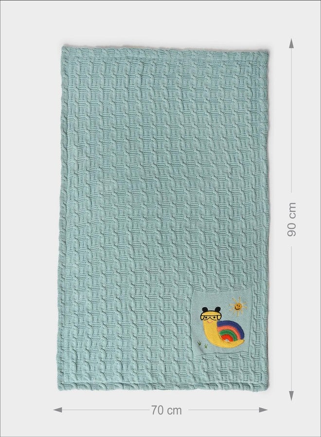 Mi Arcus Premium Knitted Emroidered Soft Sherpa Blanket for 0-12 M, 90x70 cm - Blue - Image 3