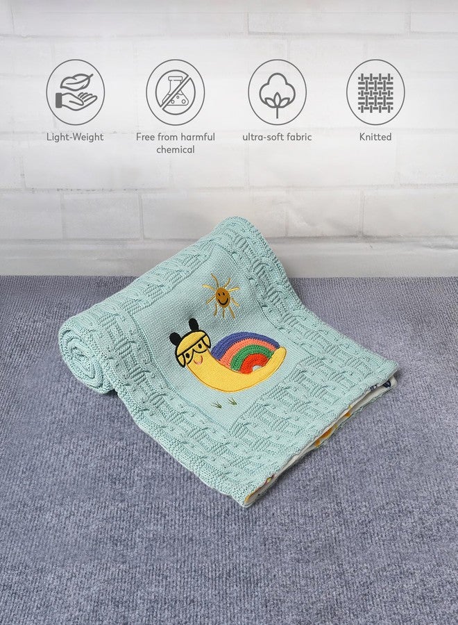 Mi Arcus Premium Knitted Emroidered Soft Sherpa Blanket for 0-12 M, 90x70 cm - Blue - Image 2