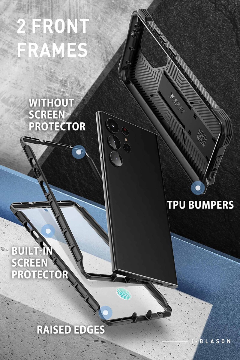 i-Blason for Samsung Galaxy S23 Ultra Case with Stand, [2 Front Frames] [Built-in Screen Protector] [Belt Clip Holster], Military-Grade Shockproof Rugged Phone Case for Samsung Galaxy S23 Ultra, Black - Image 2