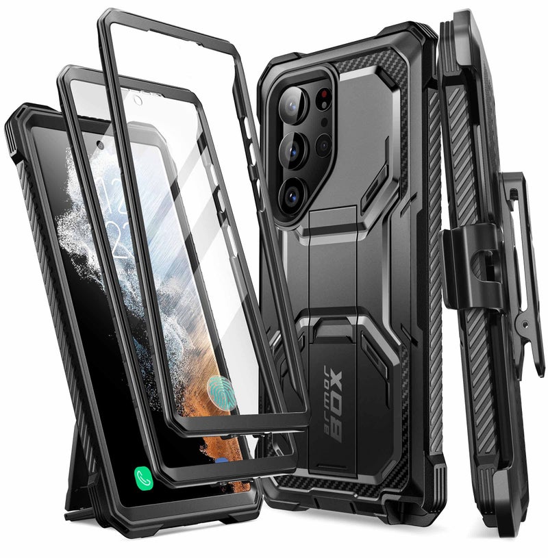 i-Blason for Samsung Galaxy S23 Ultra Case with Stand, [2 Front Frames] [Built-in Screen Protector] [Belt Clip Holster], Military-Grade Shockproof Rugged Phone Case for Samsung Galaxy S23 Ultra, Black - Image 1