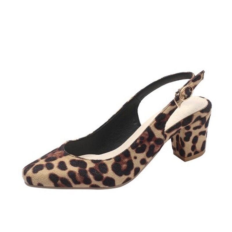 Leopard Print Small Square Head Thick Heel Back Empty Women'S Shoes Large Size C1-4 - Image 2