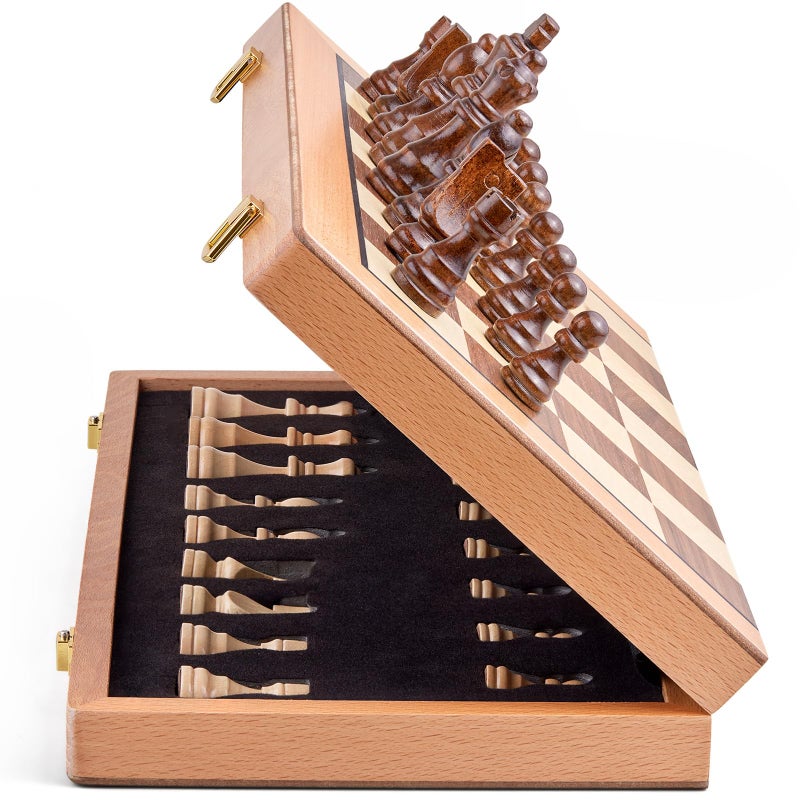 AMEROUS Magnetic Wooden Chess Set 15 Inches Handmade Wooden Folding Travel Chess Board Game Sets with Chessmen Storage Slots for Kids and Adults 2 Bonus Extra Queens Gift Box Packed - Image 2