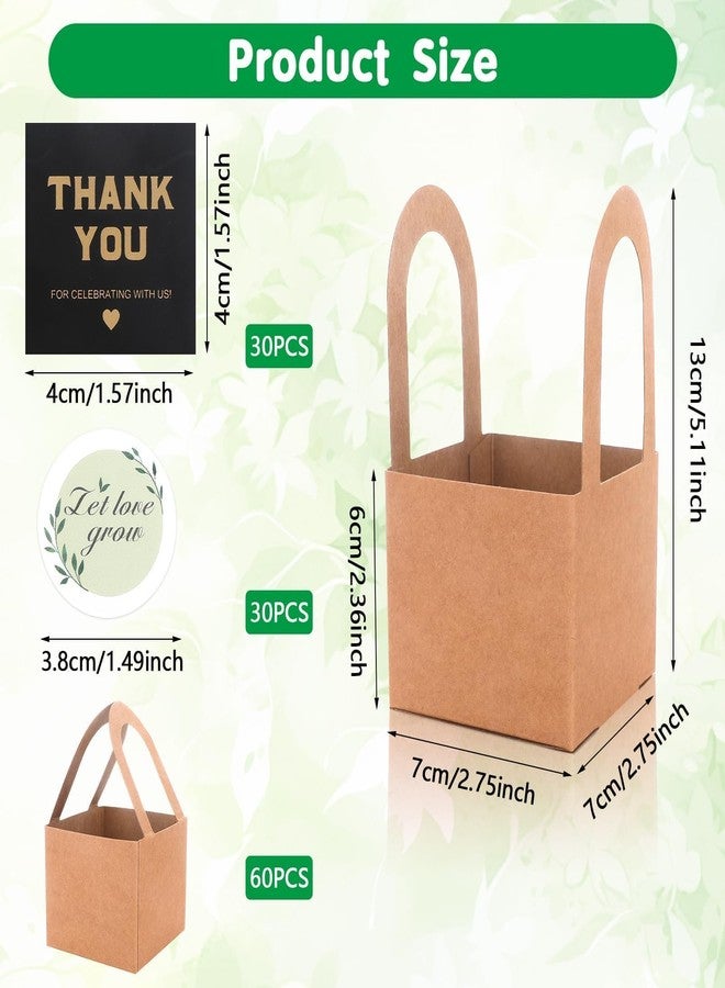 Beupy 60 Pcs Succulent Wrap Bags Bulk 2.75 Inch Mini Kraft Paper Succulent Wrap Bags with Handles & Thank You Stickers for Wedding Baby Shower Succulent Party Favors for Guests - Image 2