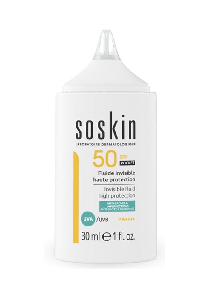 Soskin High Protection SPF50 Invisible Fluid 30ml - Lightweight Sunscreen for Face - Image 1