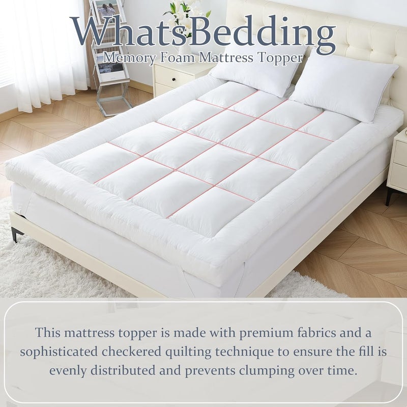 WhatsBedding غطاء لسرير من الرغوة الذاكرة بسمك 5 بوصات، مخصص لتخفيف الضغط، مغطى بنسيج قطني بنسبة 100٪، يوفر دعمًا مريحًا للرأس أثناء النوم، مملوء برغوة ذاكرة ناعمة بكثافة 2000 جرام/متر مربع. - Image 4