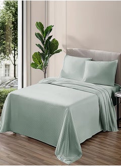 PACHA HOME Plain sheet set with fabric pattern - color: Teal-Size: 240*270+2 pillowcases.  - Image 1