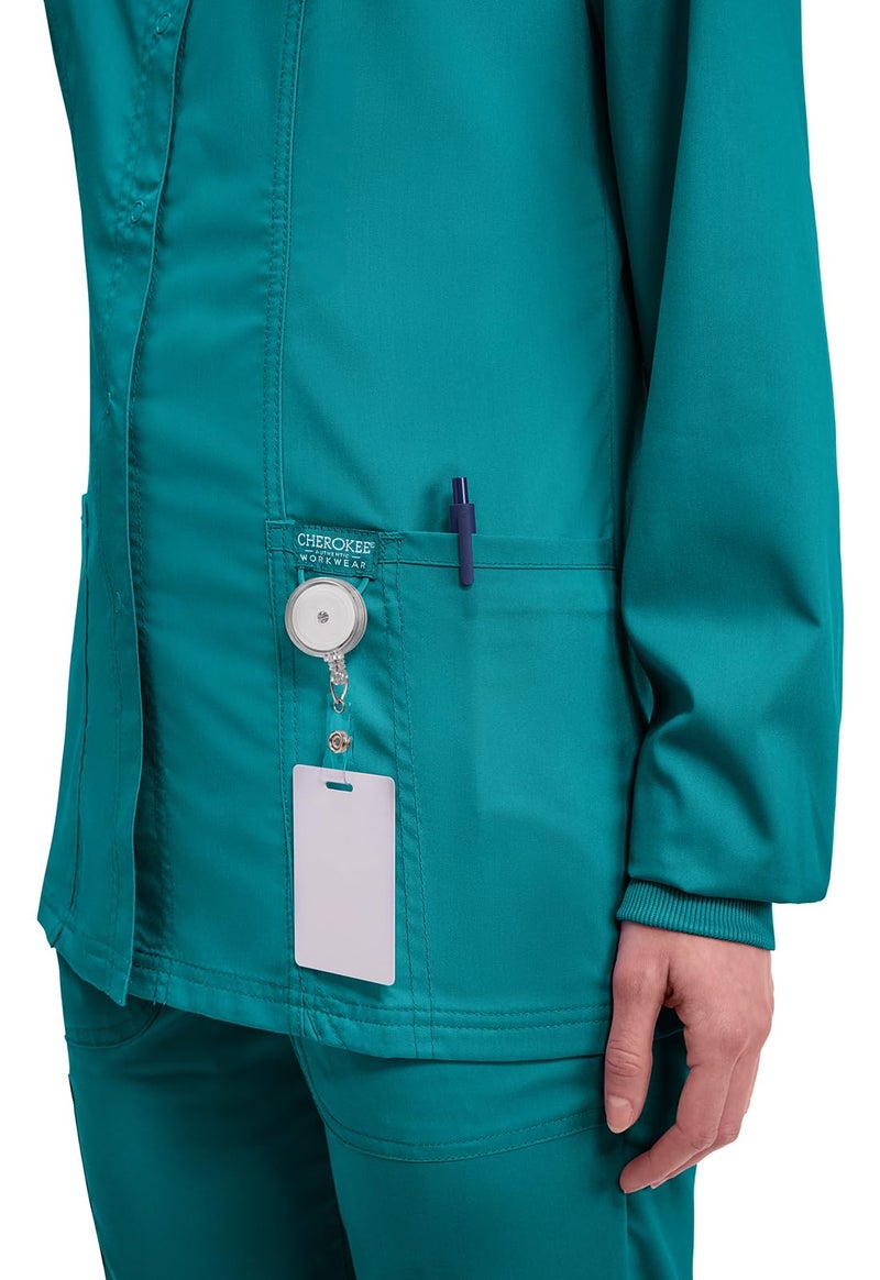 Cherokee Women's Snap Front Warm-up Jacket, Teal Blue, Small - Image 2
