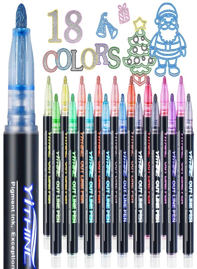 YITHINC Outline Shimmer Markers, 18 Glitter Metallic Gel Pens for Coloring, Christmas Stocking Stuffers Gifts for Teen Girls, Teenage Boys, Men, Women, Adults, Cool Cute Fun Art Crafts Colored Supplies - Image 1