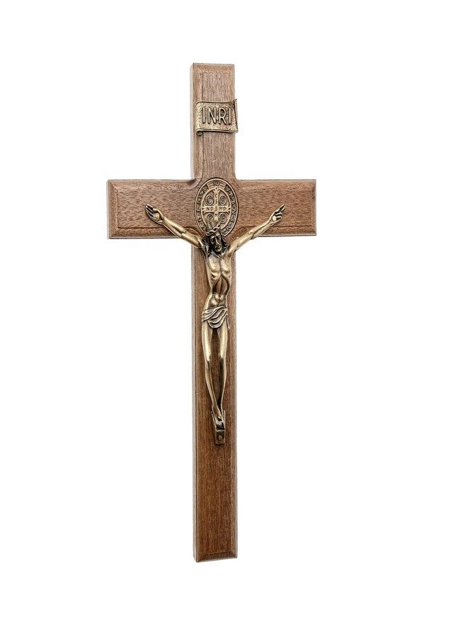 Intercession Wall Wood Cross Crucifix (10 in - Antique Gold) - Image 1