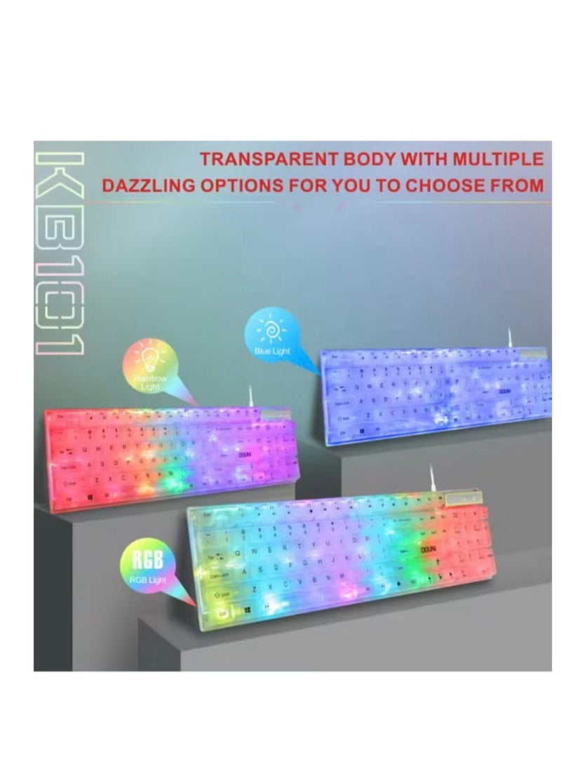 Generic - transparent keyboard with Fixed background lights with different mixed 7 colors 104 keys High quality - Image 1