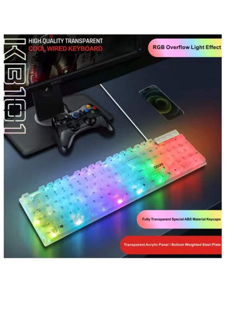 Generic - transparent keyboard with Fixed background lights with different mixed 7 colors 104 keys High quality - Image 1