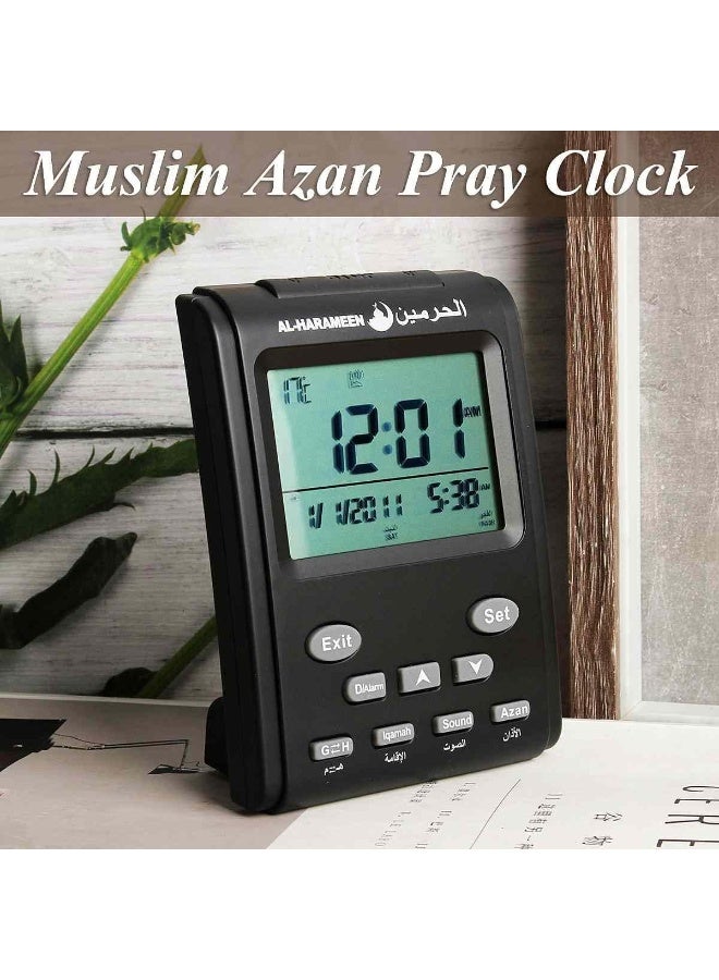 الحرمين ساعة أذان الحرمين LCD - ساعة حائط هرمية للمنزل/المكتب/المسجد - ساعة بجانب السرير (أسود) HA-3011 - Image 2