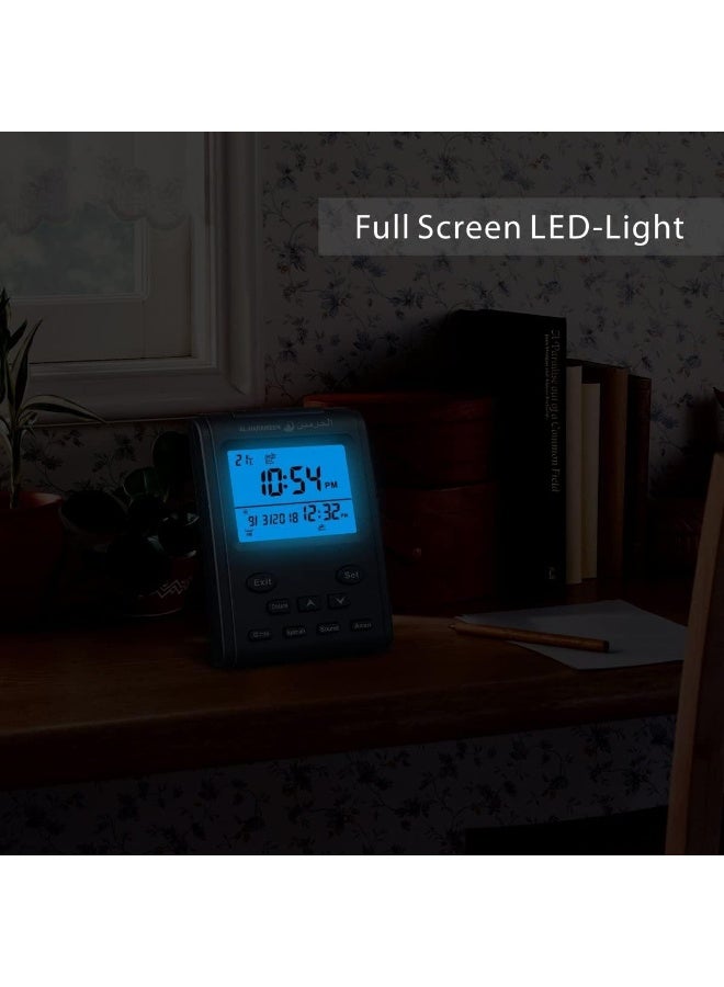 الحرمين ساعة أذان الحرمين LCD - ساعة حائط هرمية للمنزل/المكتب/المسجد - ساعة بجانب السرير (أسود) HA-3011 - Image 3