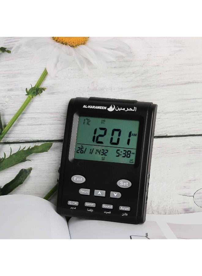 الحرمين ساعة أذان الحرمين LCD - ساعة حائط هرمية للمنزل/المكتب/المسجد - ساعة بجانب السرير (أسود) HA-3011 - Image 5