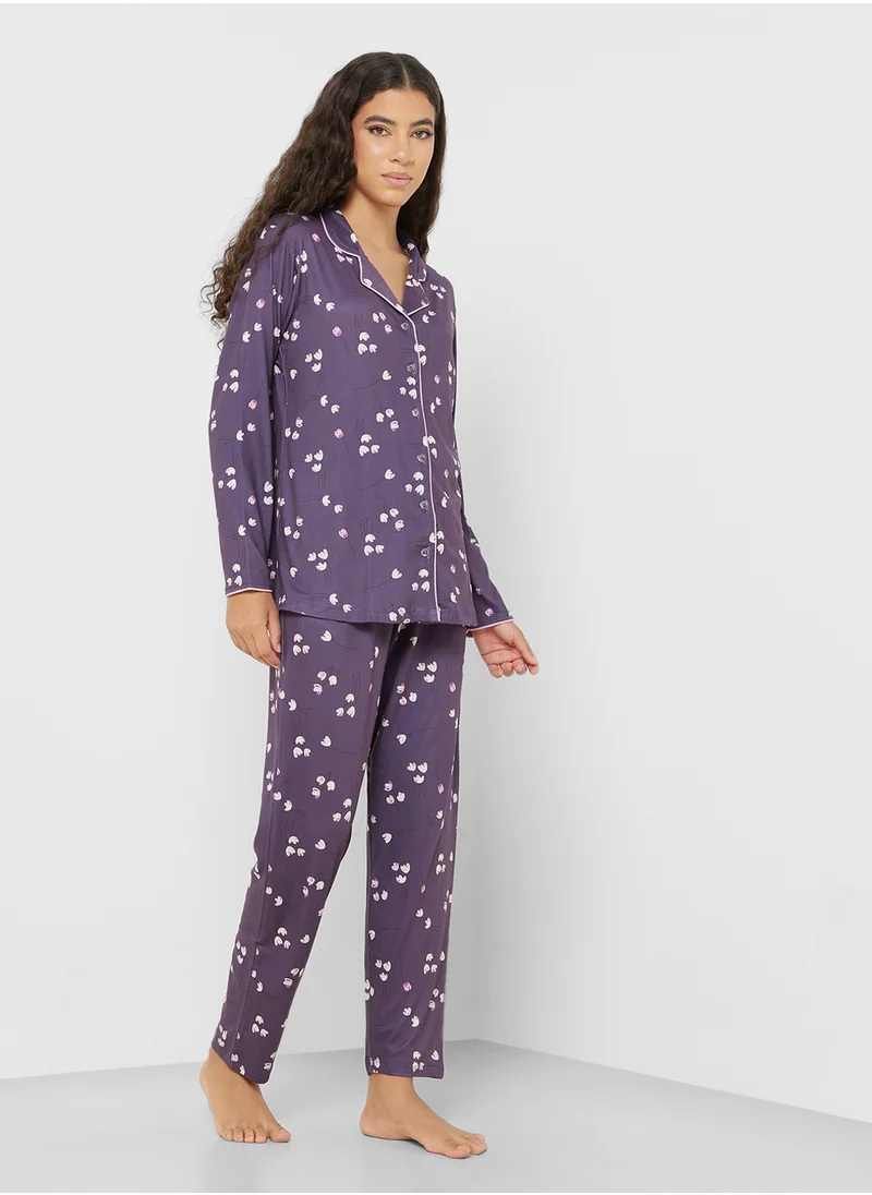Ginger Floral Print Cotton Shirt & Pyjama Set