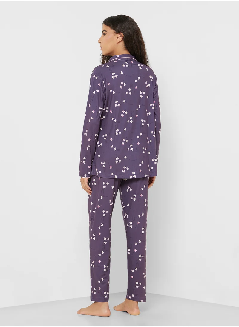 Ginger Floral Print Cotton Shirt & Pyjama Set