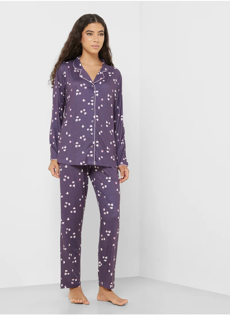 Ginger Floral Print Cotton Shirt & Pyjama Set