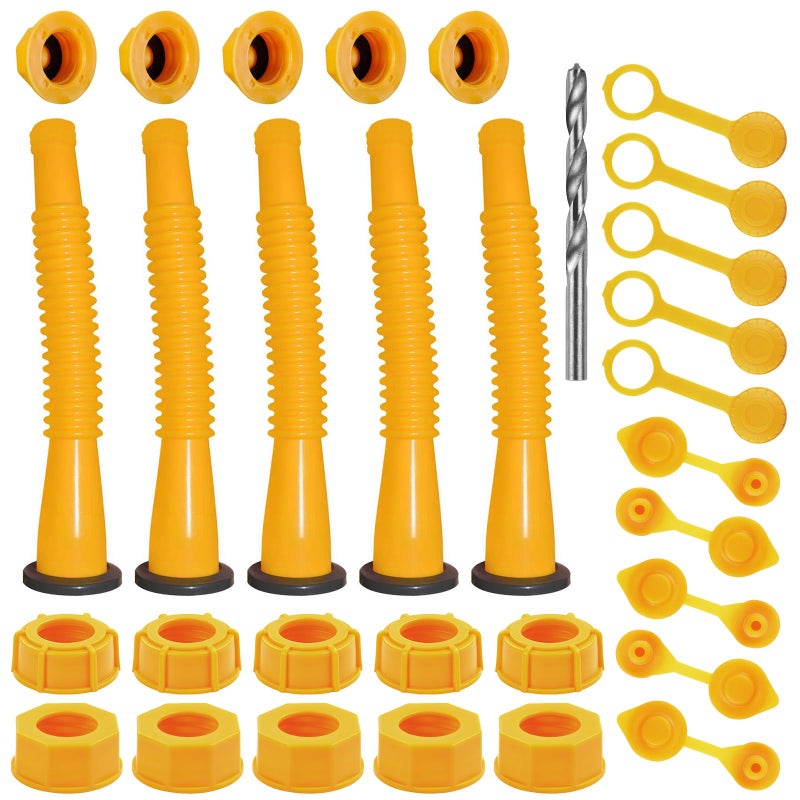 Zoolowua Gas Can Spout Replacement Kit, Gas Can Nozzle Replacement (5 Kit-Yellow) All gaskets are installed and ready to use upon receipt. For 1/2/5/10 gallon gas can. Easy and convenient to use - Image 1