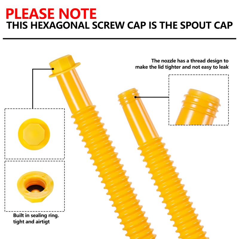Zoolowua Gas Can Spout Replacement Kit, Gas Can Nozzle Replacement (5 Kit-Yellow) All gaskets are installed and ready to use upon receipt. For 1/2/5/10 gallon gas can. Easy and convenient to use - Image 4