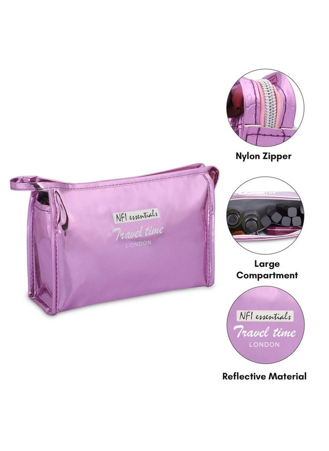 NFI essentials NFI essentials PU Reflective Makeup Pouch for Women, Stylish Pouches for Makeup Accessories & Travel Organiser, Cosmetic Pouch, Toiletry Make up Bag  - Image 2
