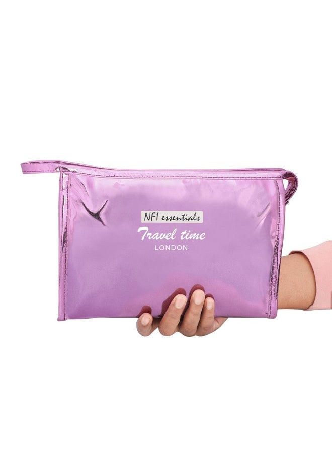 NFI essentials NFI essentials PU Reflective Makeup Pouch for Women, Stylish Pouches for Makeup Accessories & Travel Organiser, Cosmetic Pouch, Toiletry Make up Bag  - Image 3