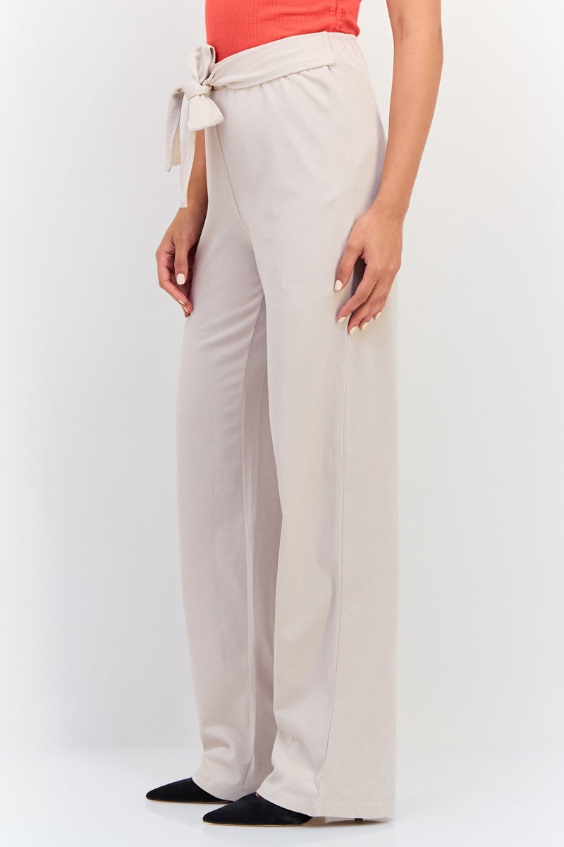 KOTON سروال نسائي بقصة عادية مستقيمة مع حزام، بيج - Image 4