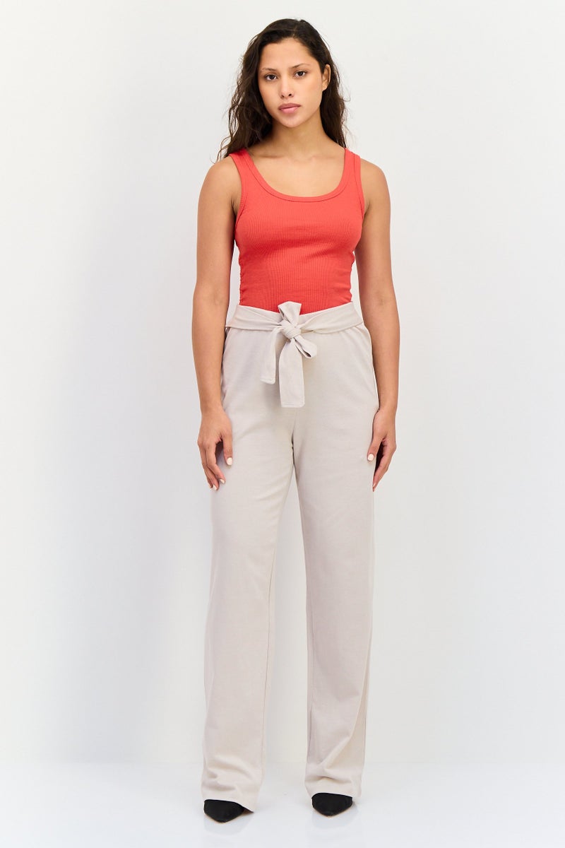 KOTON سروال نسائي بقصة عادية مستقيمة مع حزام، بيج - Image 2