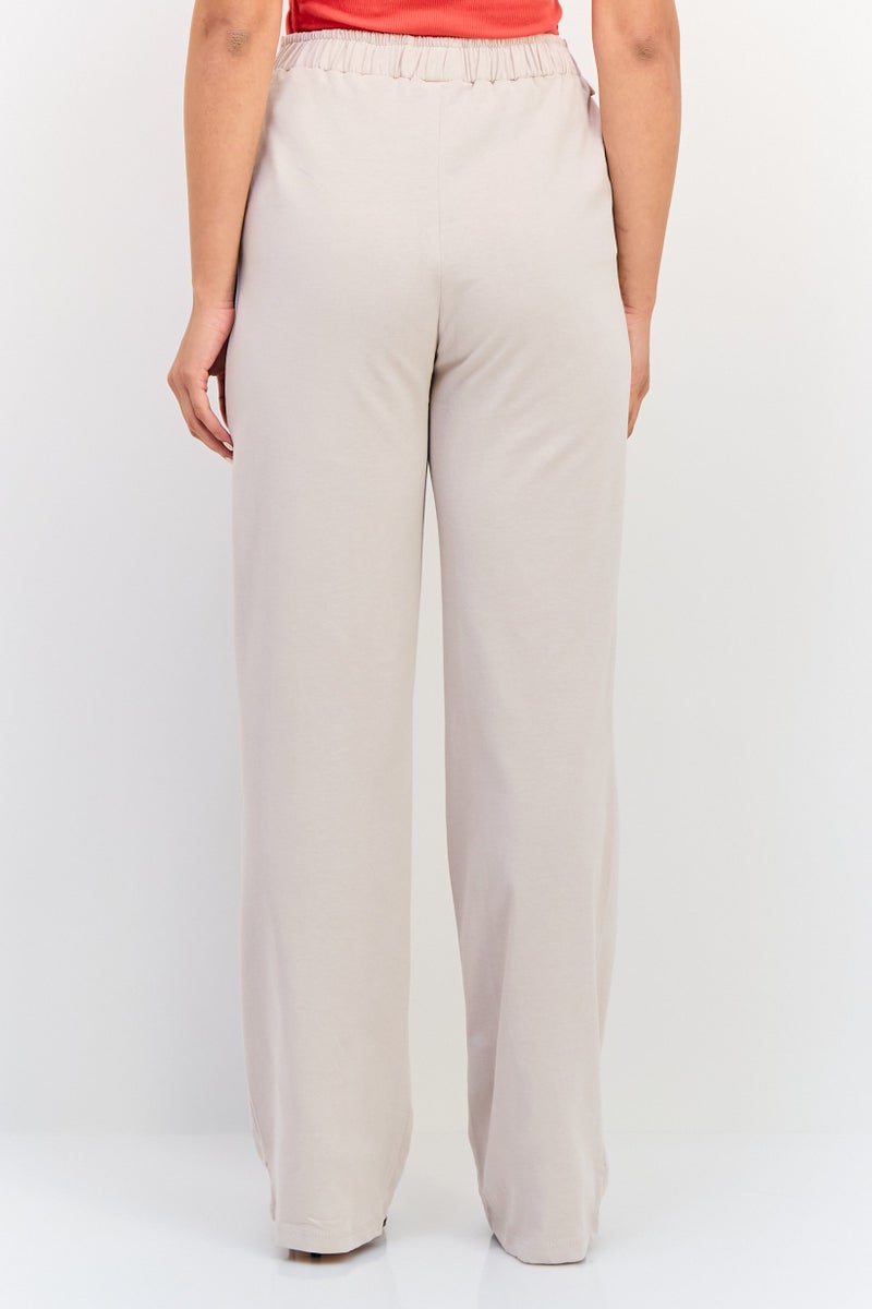 KOTON سروال نسائي بقصة عادية مستقيمة مع حزام، بيج - Image 3