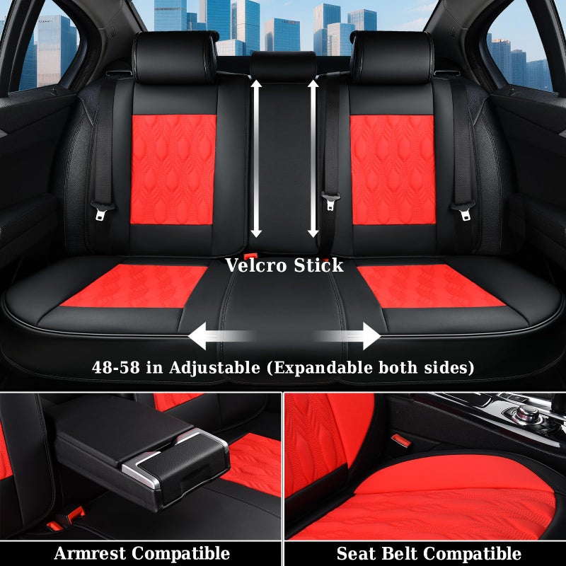 Coverado Car Seat Cover Full Set, Leather Seat Covers for Front and Rear, Waterproof Seat Covers 5 Seats, Luxury Car Seat Protectors Driver Seat Cushions Universal for Most Vehicles, Red - Image 4