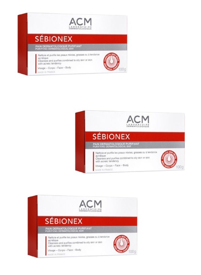 ACM 3 Pieces Sebionex Pain Dermatologique Purifiant Soap  - Image 1