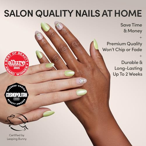 Glamnetic x Hello Kitty and Friends Press On Nails Keroppi Short Oval Pastel Green Graphic Fake Nails in a Velvet Finish 15 Sizes 30 Nail Kit with Glue - Image 3