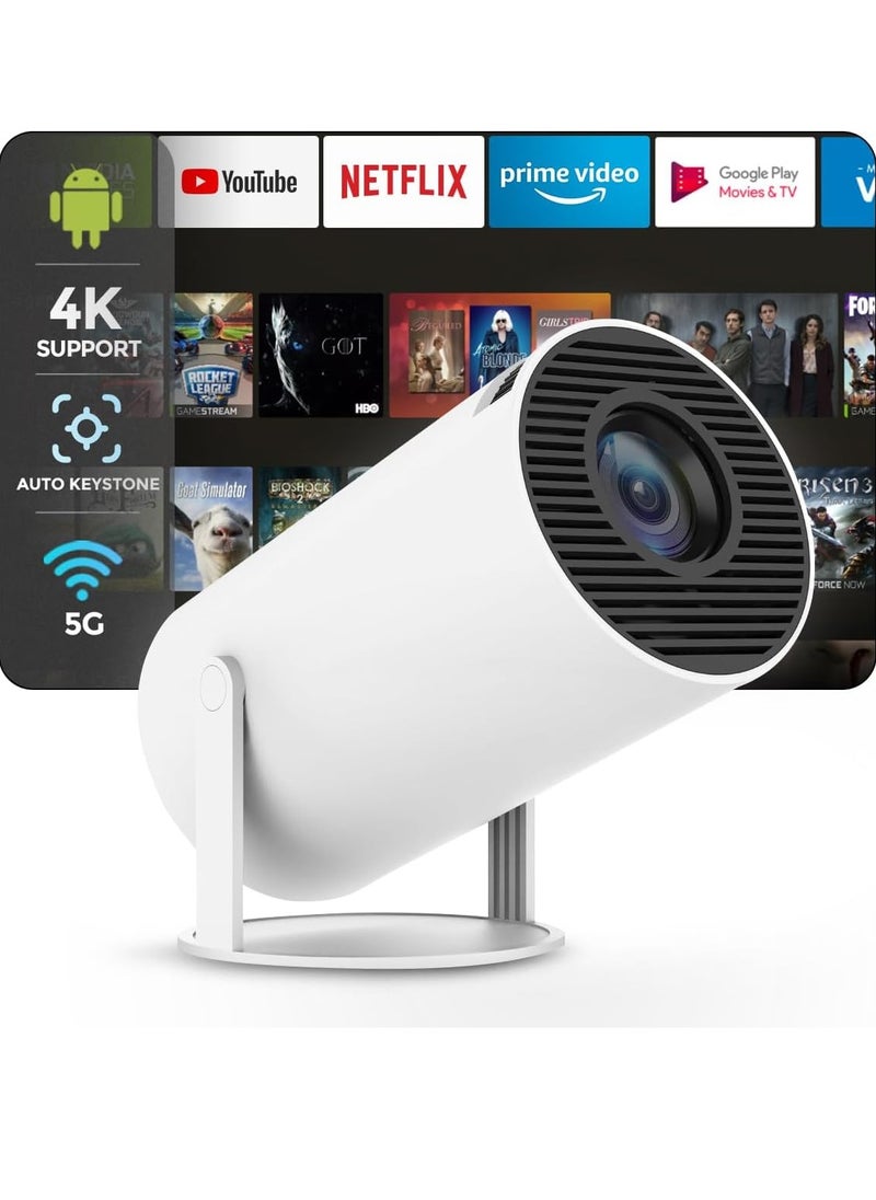 توبليو جهاز العرض الضوئي المحمول الذكي المحمول HY300 أندرويد 5G 5G واي فاي 1280 720P كامل الوضوح عالي الدقة للمكتب والمسرح المنزلي جهاز عرض فيديو صغير بمواصفات بصرية PROJ-WO-87-AN أبيض  - Image 1