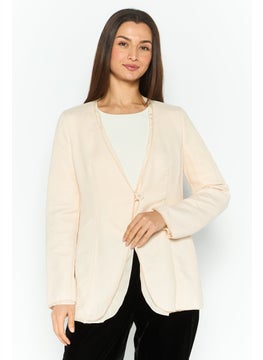 Women Regular Fit Textured Formal Blazer, Beige