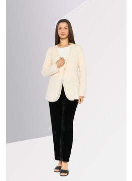 EMPORIO ARMANI Women Regular Fit Textured Formal Blazer, Beige  - Image 2