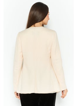 EMPORIO ARMANI Women Regular Fit Textured Formal Blazer, Beige  - Image 3