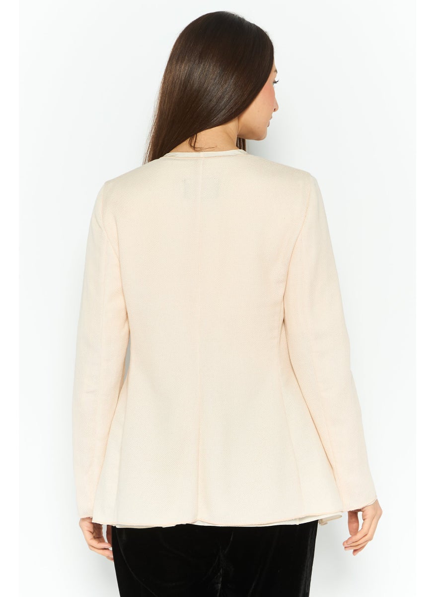 EMPORIO ARMANI - Women Regular Fit Textured Formal Blazer, Beige - Image 1