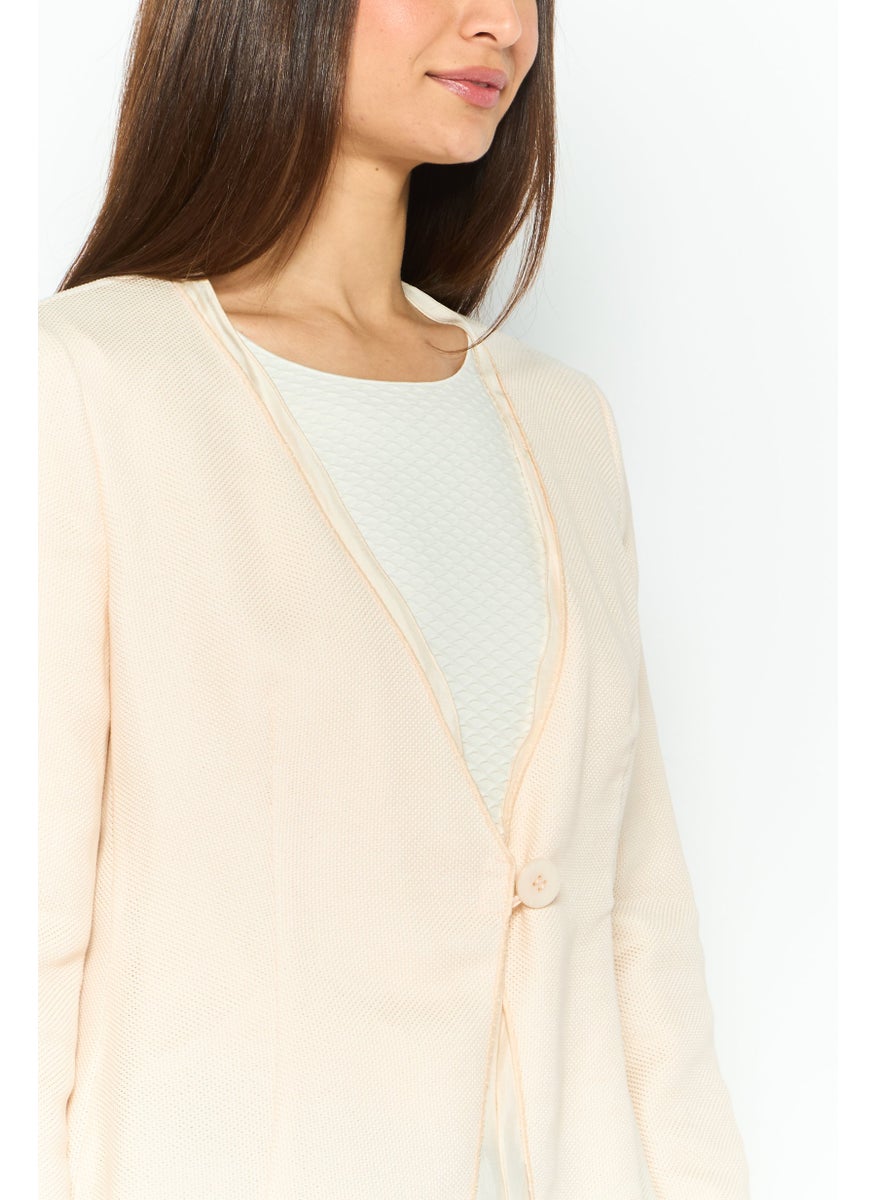 EMPORIO ARMANI - Women Regular Fit Textured Formal Blazer, Beige - Image 1