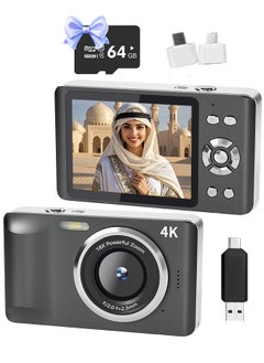 IqwiCam Digital Camera, 4K HD Camera Digital 18x Digital Zoom with Anti-shake, 64GB Memory Card, 2.8" LCD Screen, Portable Mini Ultra-thin Retro Style  - Image 1