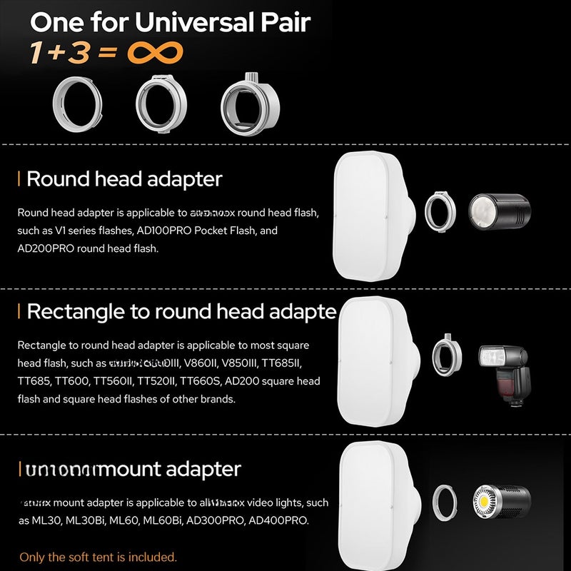 ML-CS1625 Soft Tent Kit with 3 Adapters for Photography Light Flash Studio Photography Portrait Live Stream - Image 5