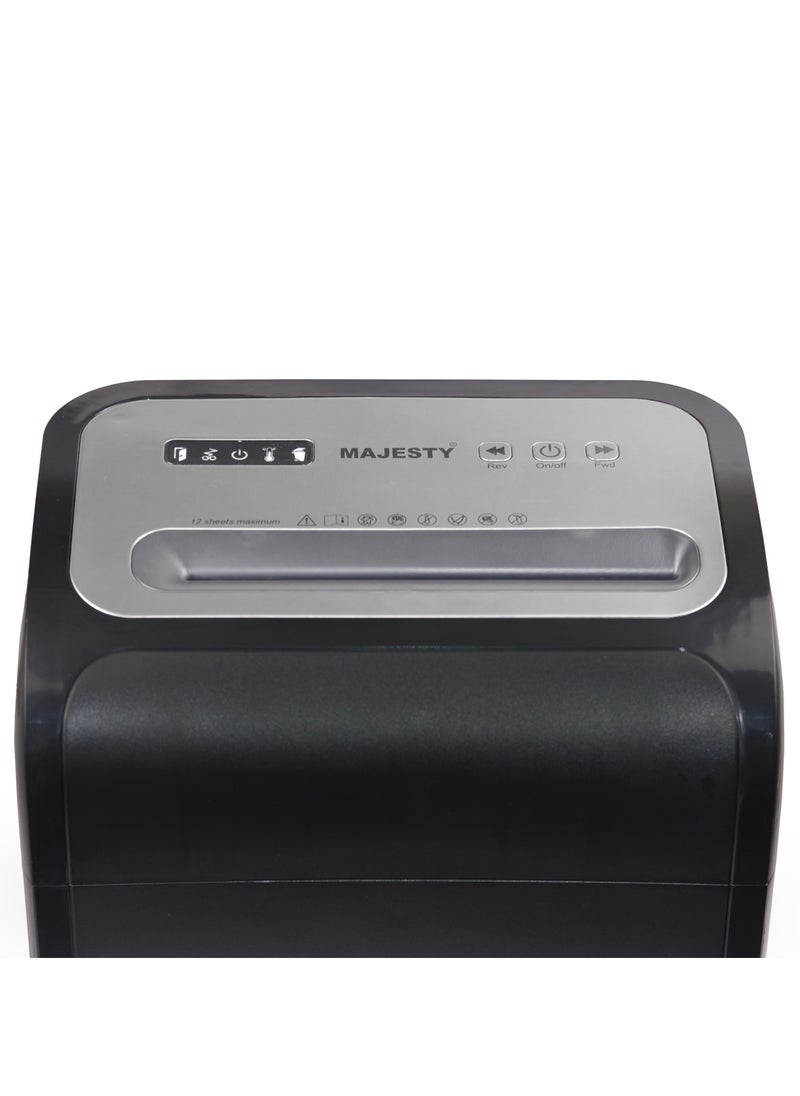 Majesty - "Paper Shredder – A powerful shredding machine that cuts up to 12 sheets, staples, and credit cards with high efficiency, providing security and organization for documents at home and office!" - Image 1