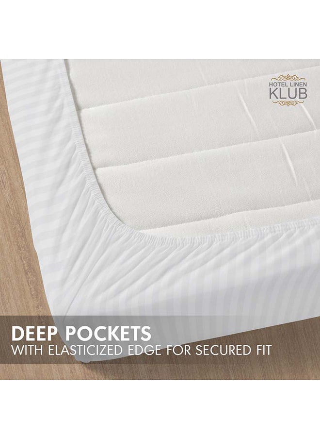 Hotel Linen Klub Stripe Microfiber White Fitted Sheet King 180x200 cm  - Image 3