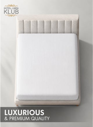 1-Piece Microfiber Fitted Sheet Striped,Color: White, King (180 x 200 cm),Design Soft Fabric Deep Pocket Elastic Edge Bed Linen - view 2